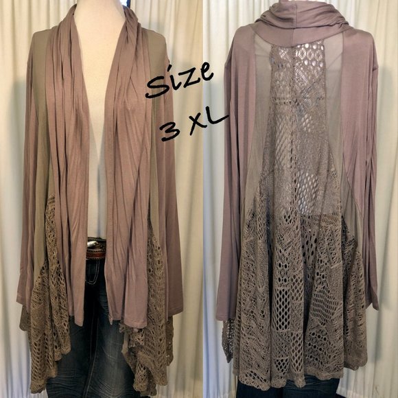 Bundle of two La Vanya Lace Cardigans in ivory & tan Sz 3XL - Picture 8 of 13